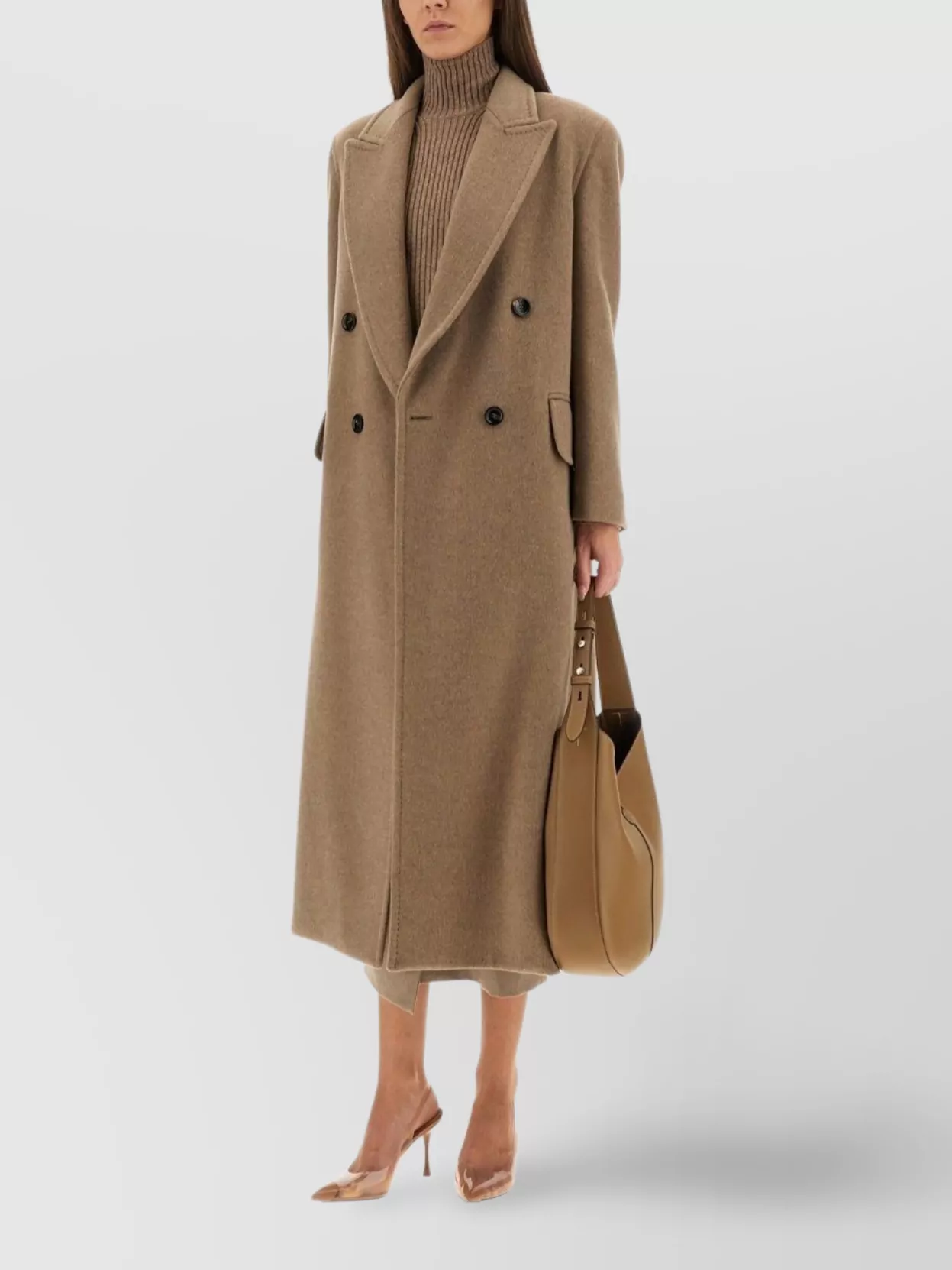 Max Mara Longline Double-breasted Coat Notched Lapels In Multi