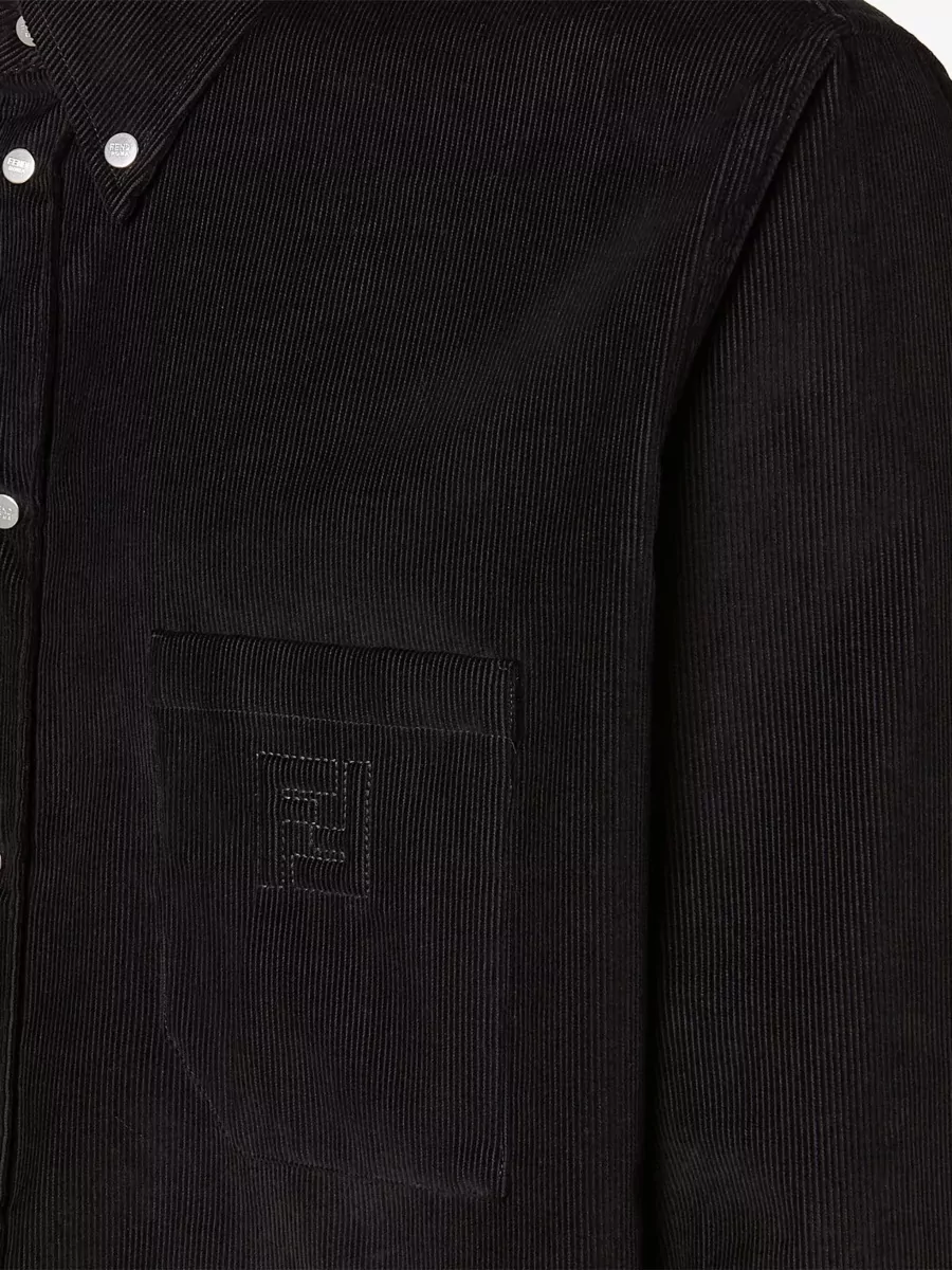 Fendi Button-Down Corduroy Shirt Front Pocket