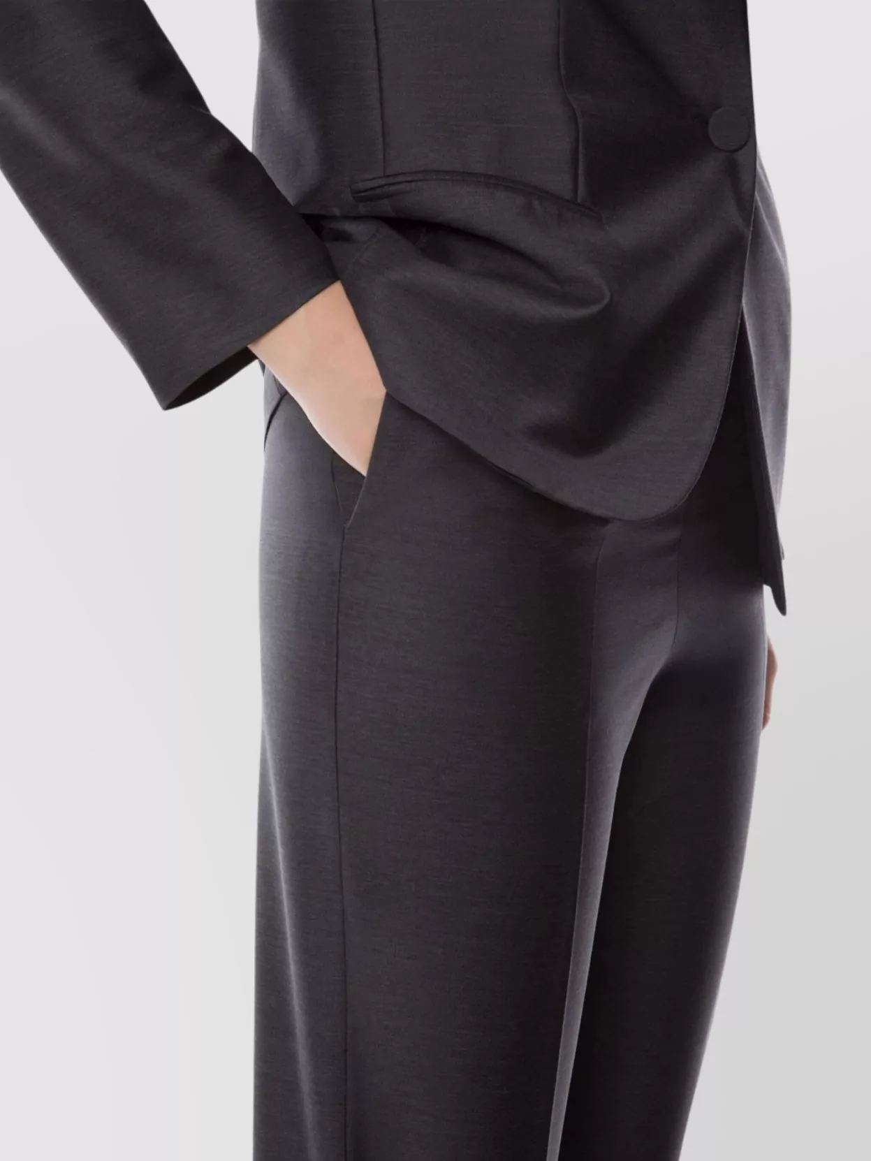 Alberta Ferretti Satin Trousers Embroidered Lapel In Black