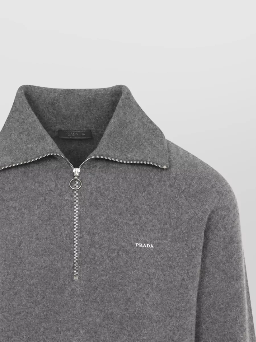 Prada Cashmere Wool Ribbed Long-Sleeve Polo Shirt