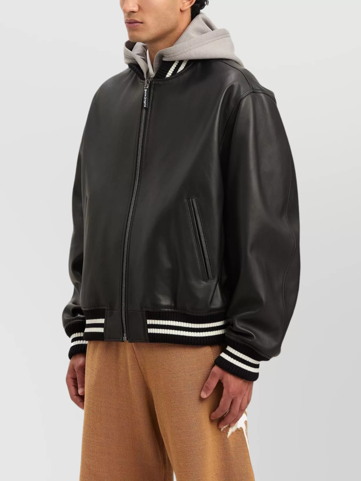 Palm Angels Curved Logo Leather Bomber Jacket