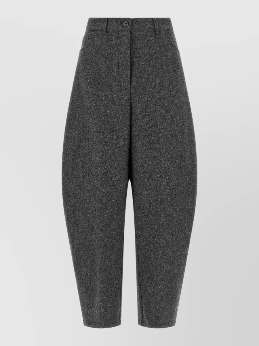 Nude wool high-rise cropped barrel-leg tailored trousers