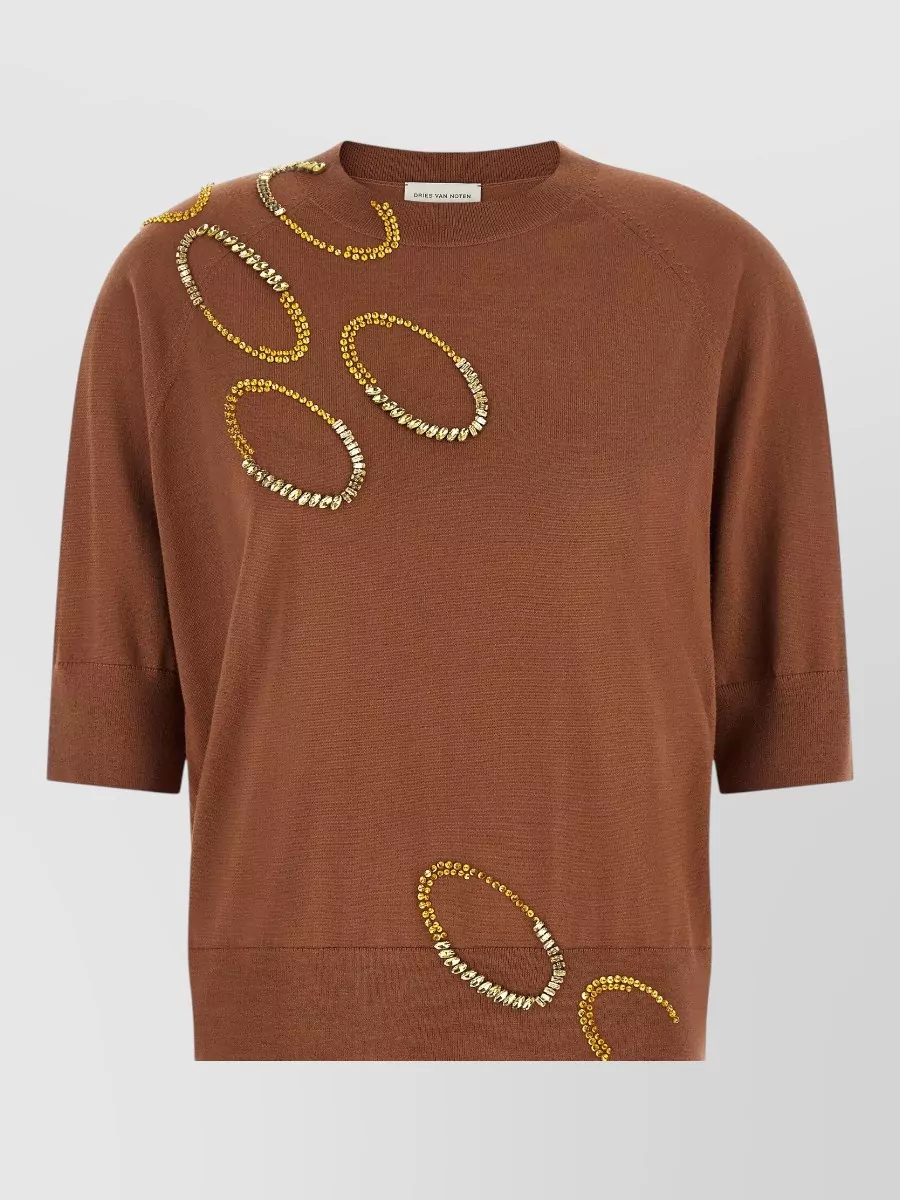 Dries Van Noten Merino wool embellished short-sleeve crew-neck sweater