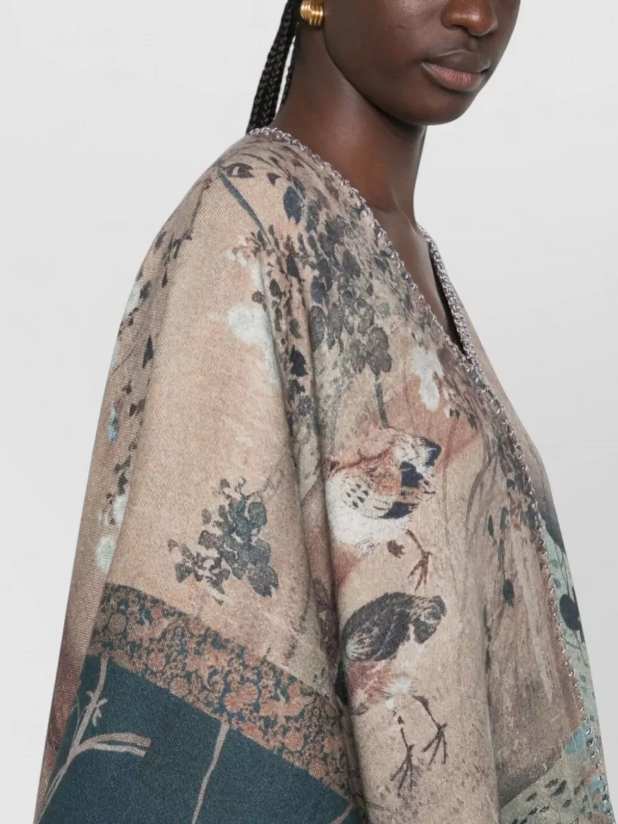 Pierre Louise Mascia Wool Graphic-Print Draped Poncho