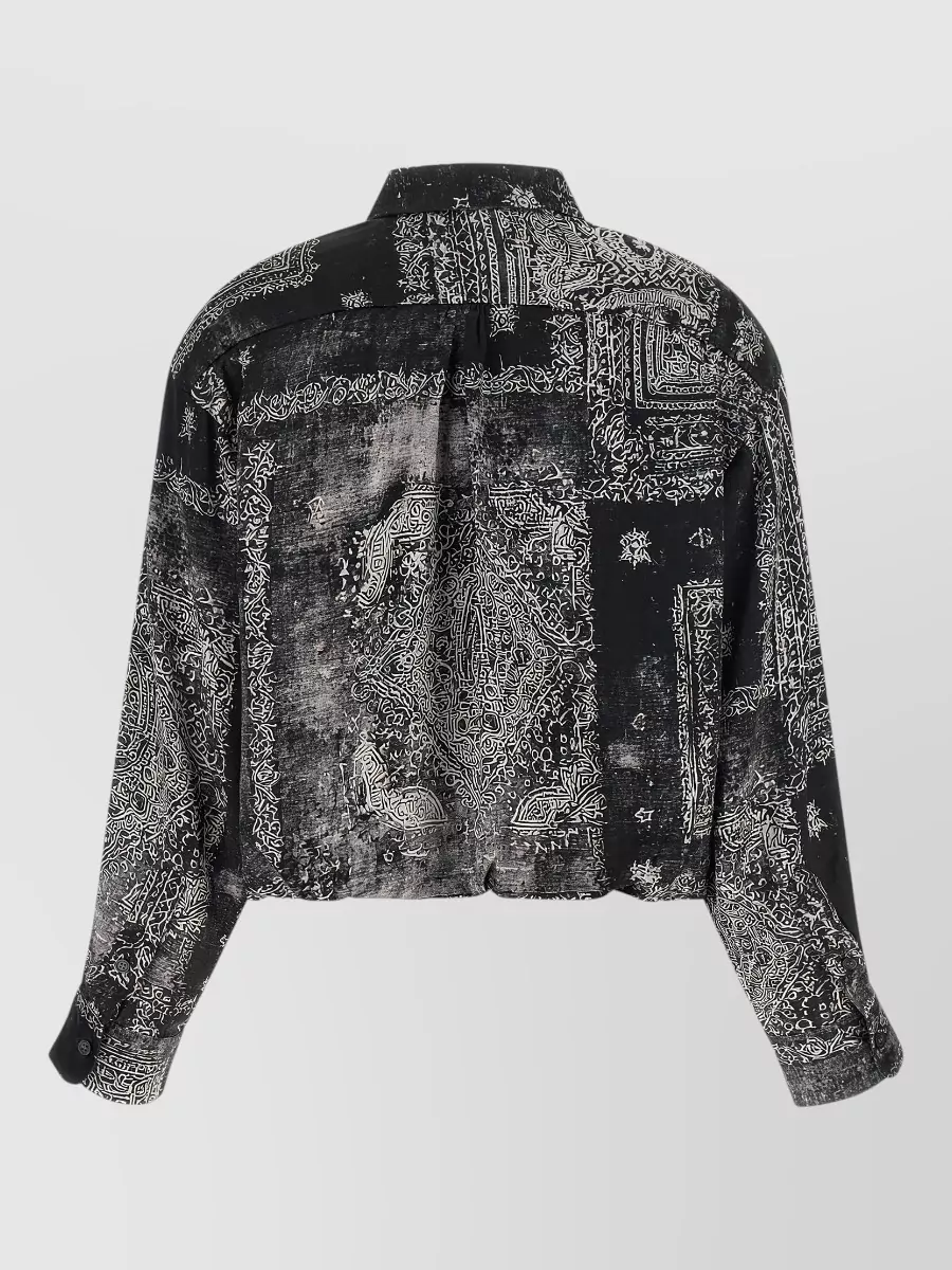 R13 Silk Printed Long-Sleeve Cropped Shirt