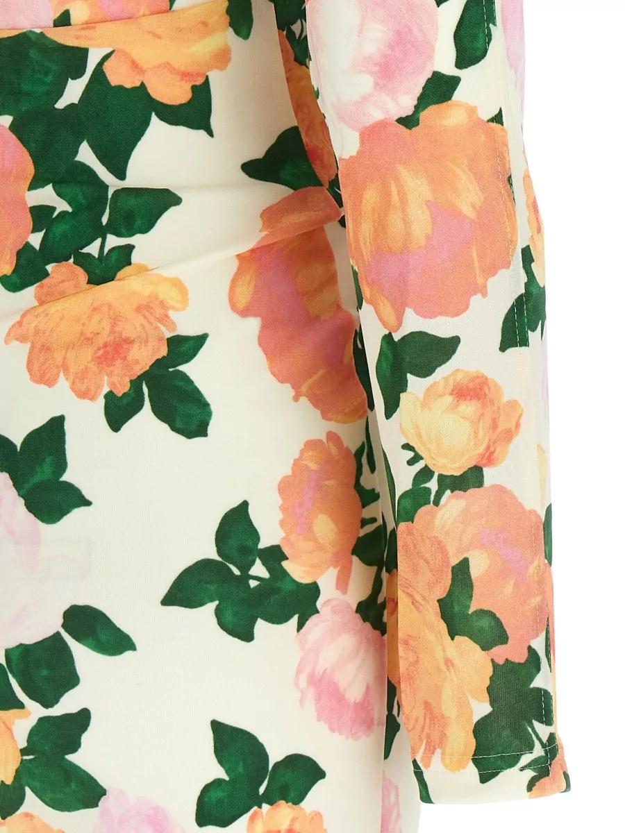 Stella Mccartney Floral Fitted Dress Long Sleeves Ruching