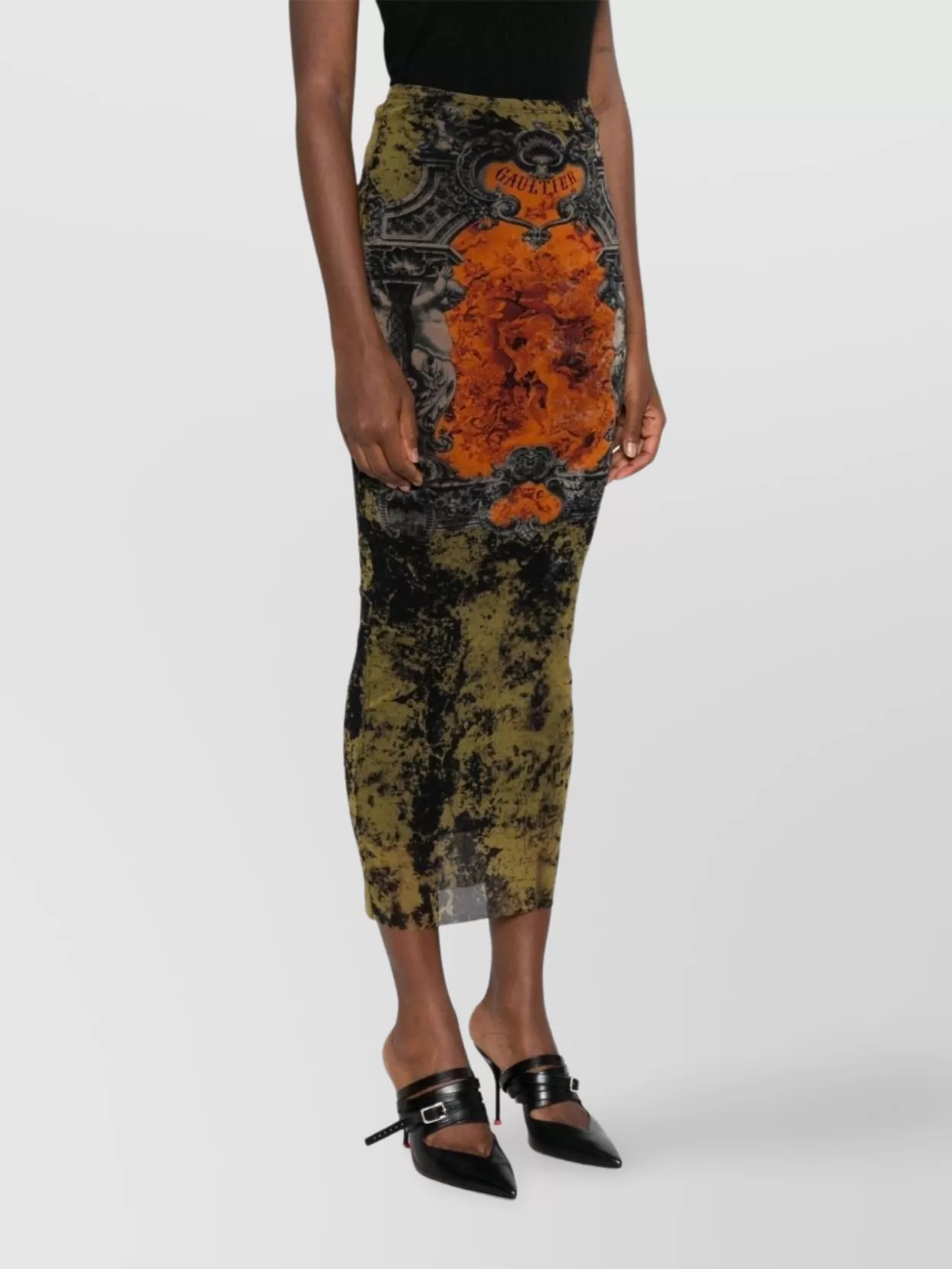 Jean Paul Gaultier Mesh Skirt With Graphic Print Overlay