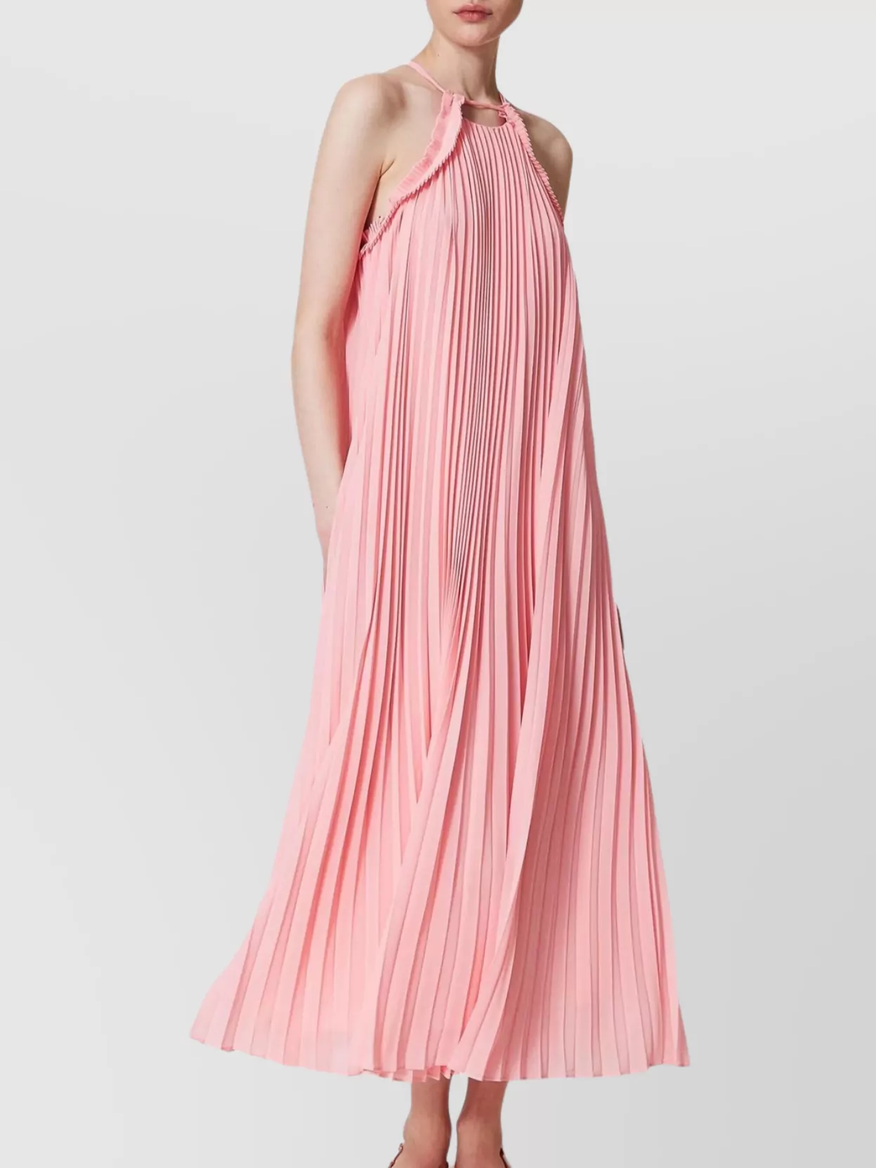 Twin-Set Midi Halter Neck Dress With Belted Waist