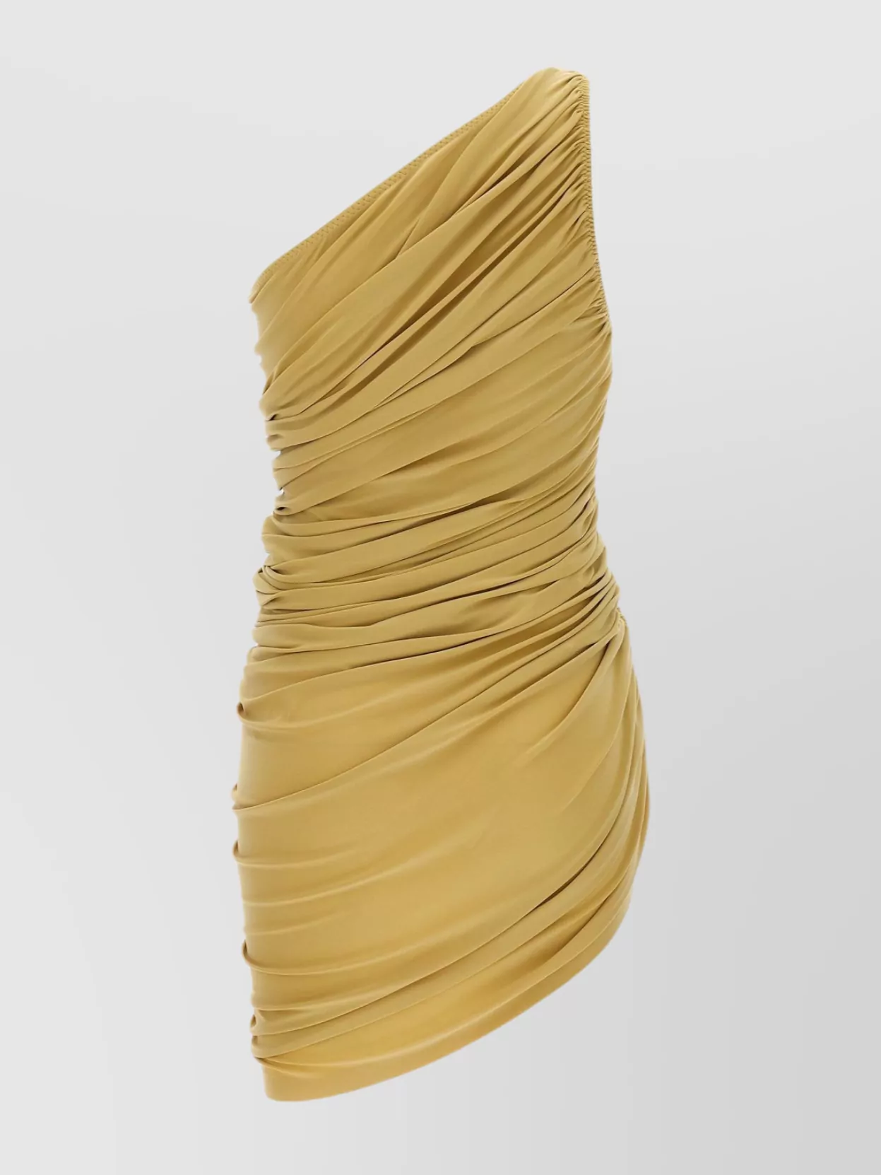 Norma Kamali One Shoulder Draped Mini Dress With Ruched Detailing In Yellow