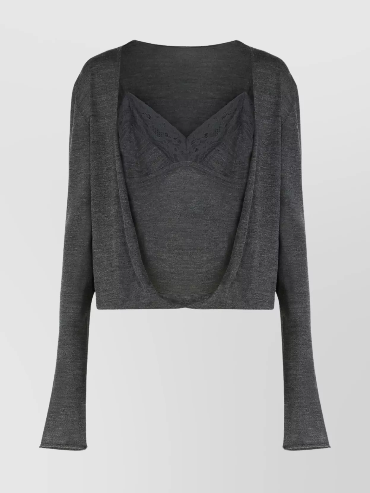 Alberta Ferretti Cropped Sweater With Long Sleeves And Lace In Gray