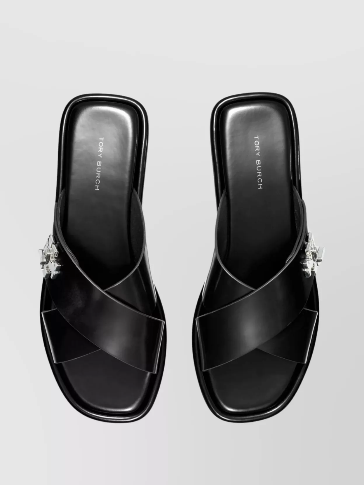 Tory Burch T Lock Slide Sandals With Cross Strap