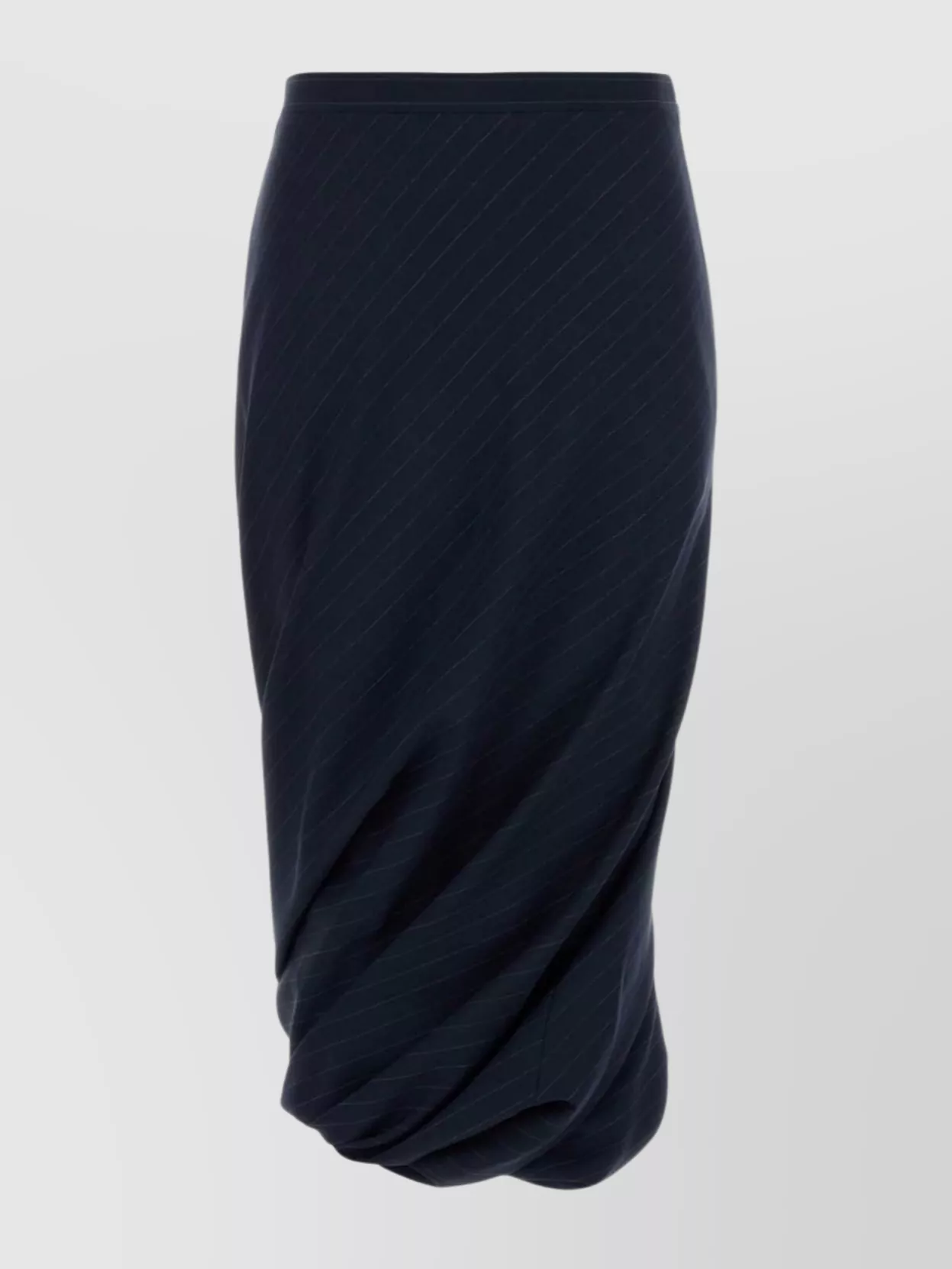 Balenciaga Draped Pinstripe Wool Skirt Embroidery