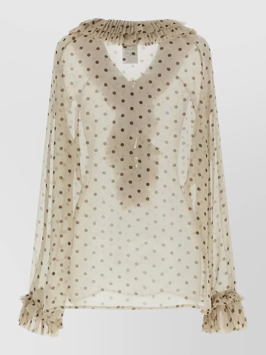 P.a.r.o.s.h. Pleated Polka-Dot Ruffled Blouse