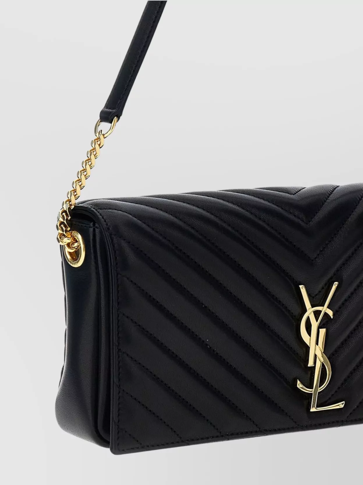 Saint Laurent Chain Strap Shoulder Bag With Chevron Design In Black