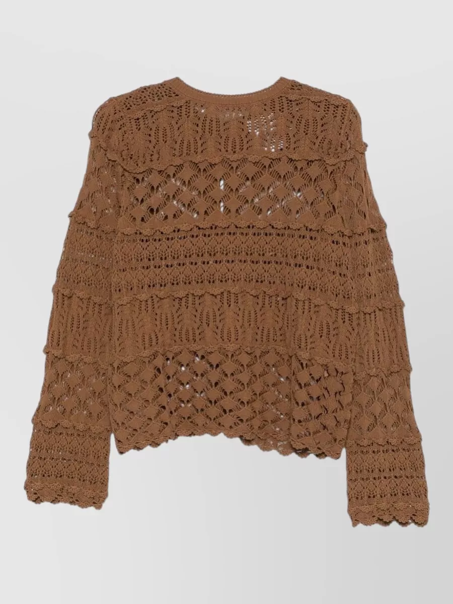 Semicouture Crochet Knit Tiered Cotton Cardigan