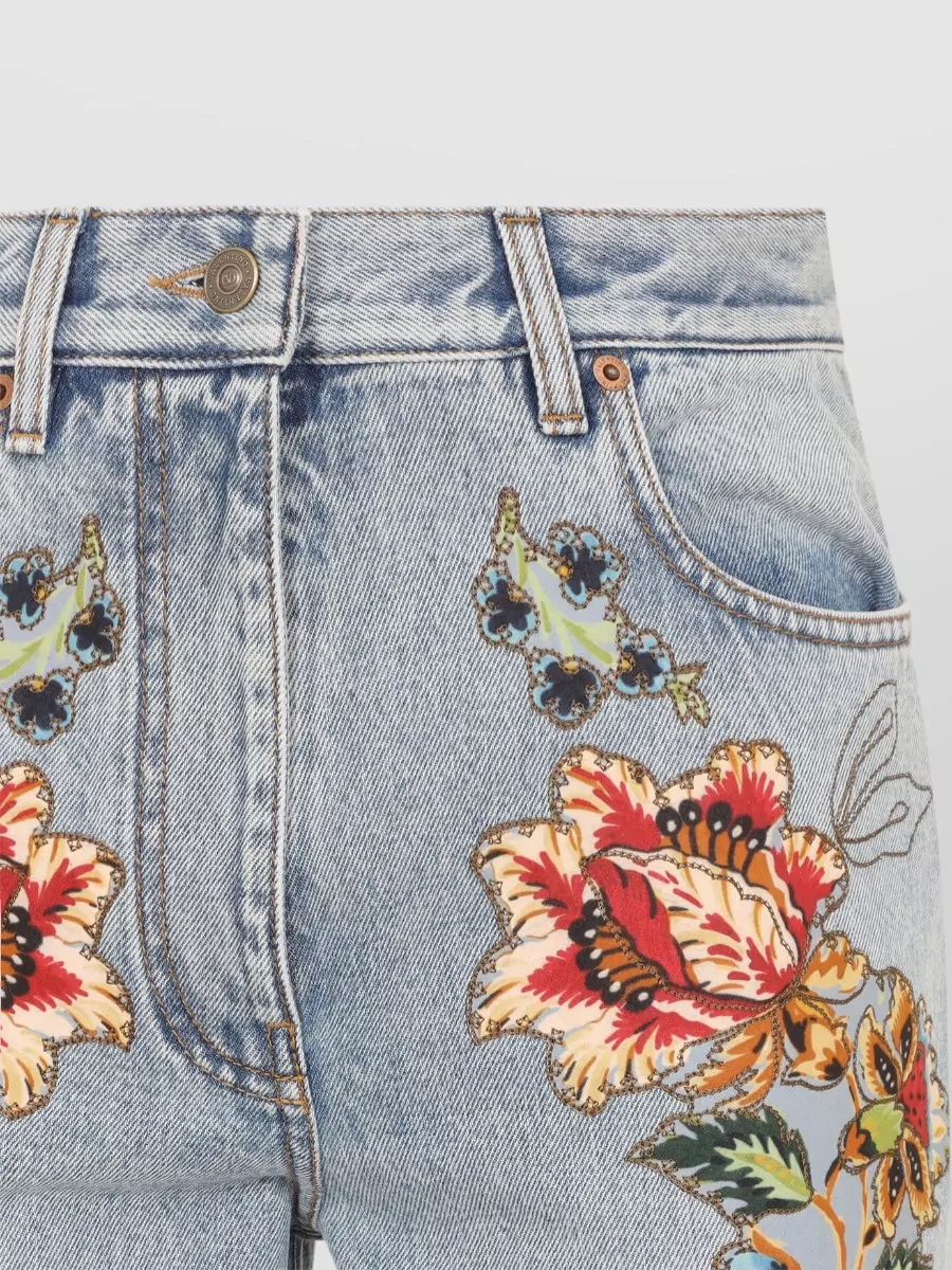 Valentino Embroidered Floral High-Rise Flared Denim Jeans