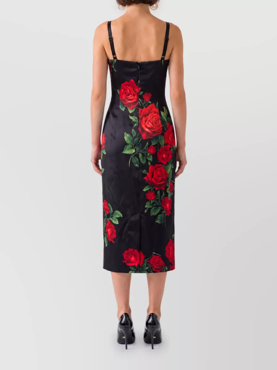 Dolce&Gabbana Silk Rose-Print Bustier Midi Dress