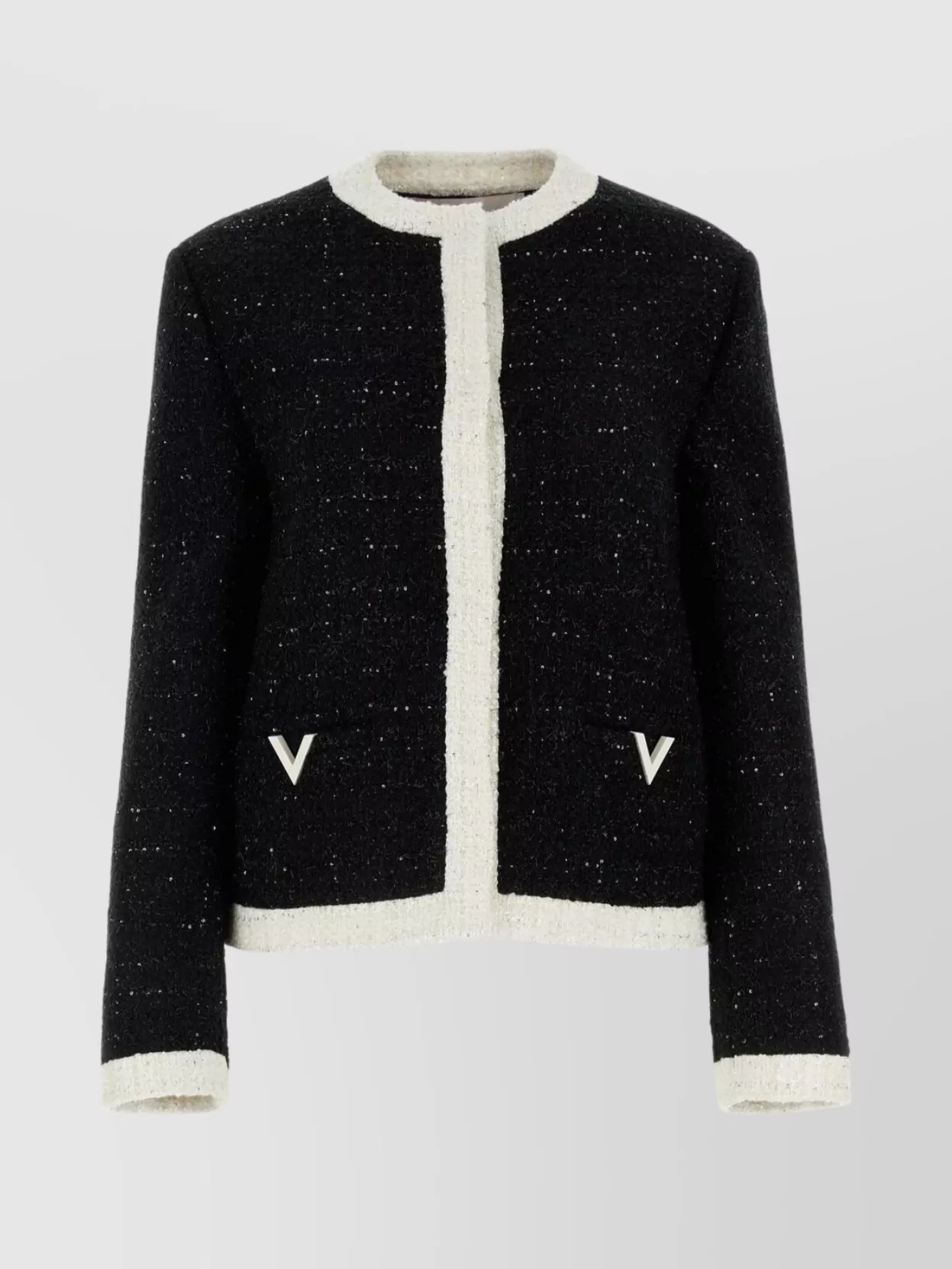 Shop Valentino Tweed Blazer With Contrasting Trimmings And Sparkling Finish