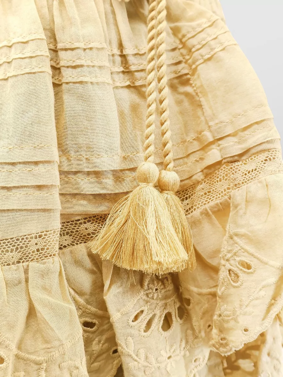 Isabel Marant Etoile Mini Skirt Eyelet Lace Ruffles Tassels
