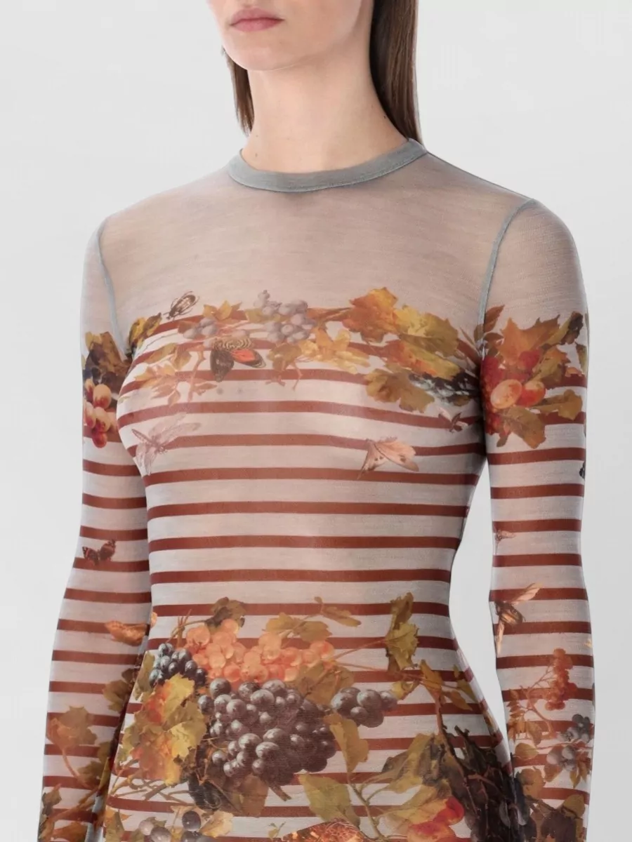 Jean Paul Gaultier Mesh Long Dress Mariniere Floral Stripes