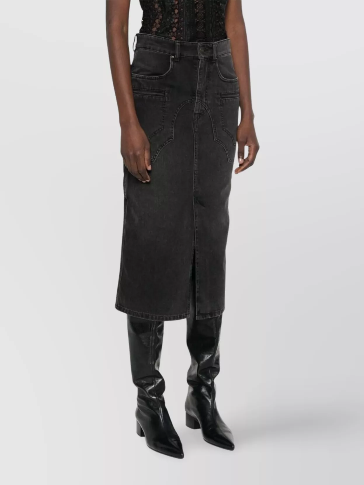 Shop Isabel Marant Denim Midi Skirt Front Slit