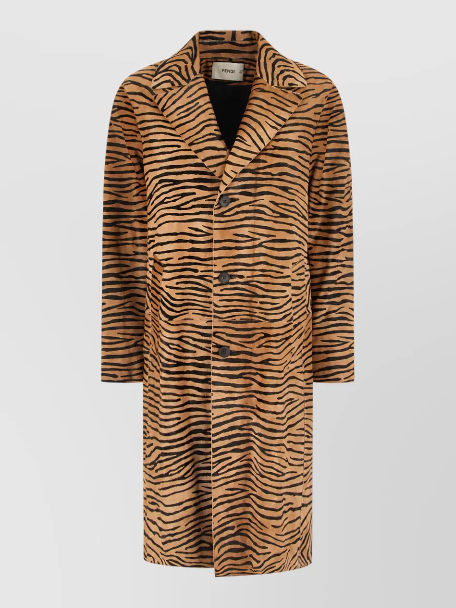 Fendi tiger print calf leather single-breasted coat