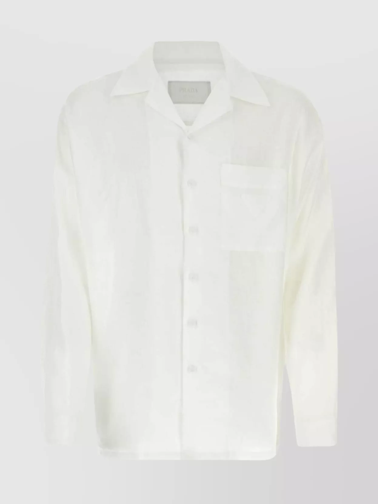 Shop Prada Collared Linen Shirt With Pocket