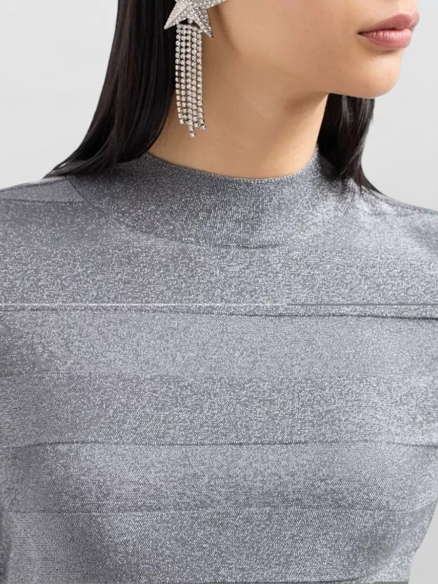 Emporio Armani Striped Mock Neck Long Sleeve Knitted Top