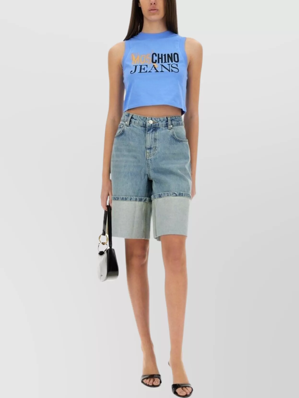 Moschino Wide Fit Denim Bermuda Shorts With Contrast Hem