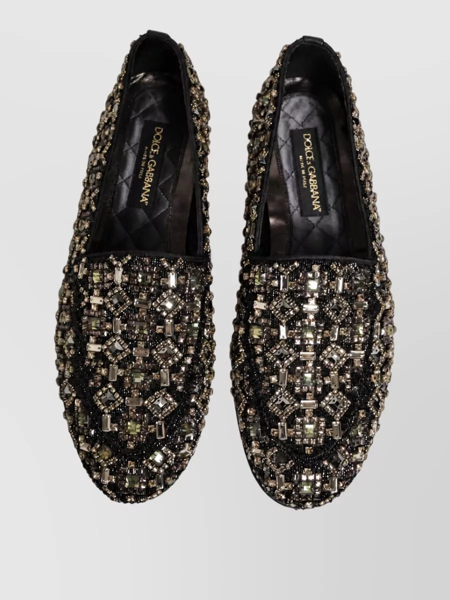 Dolce&Gabbana Crystal Embellished Leather Loafers