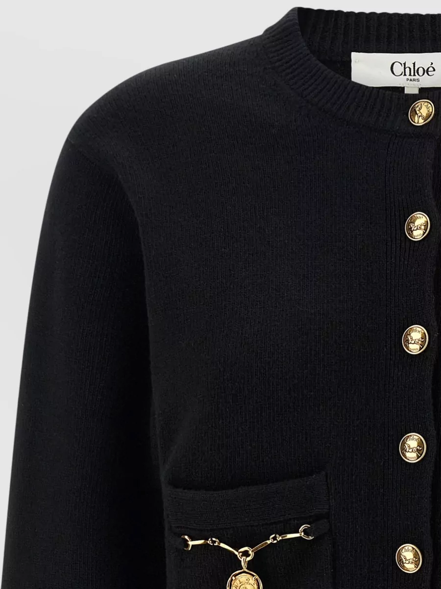 Chloé Cashmere Wool Cropped Crew Neck Cardigan