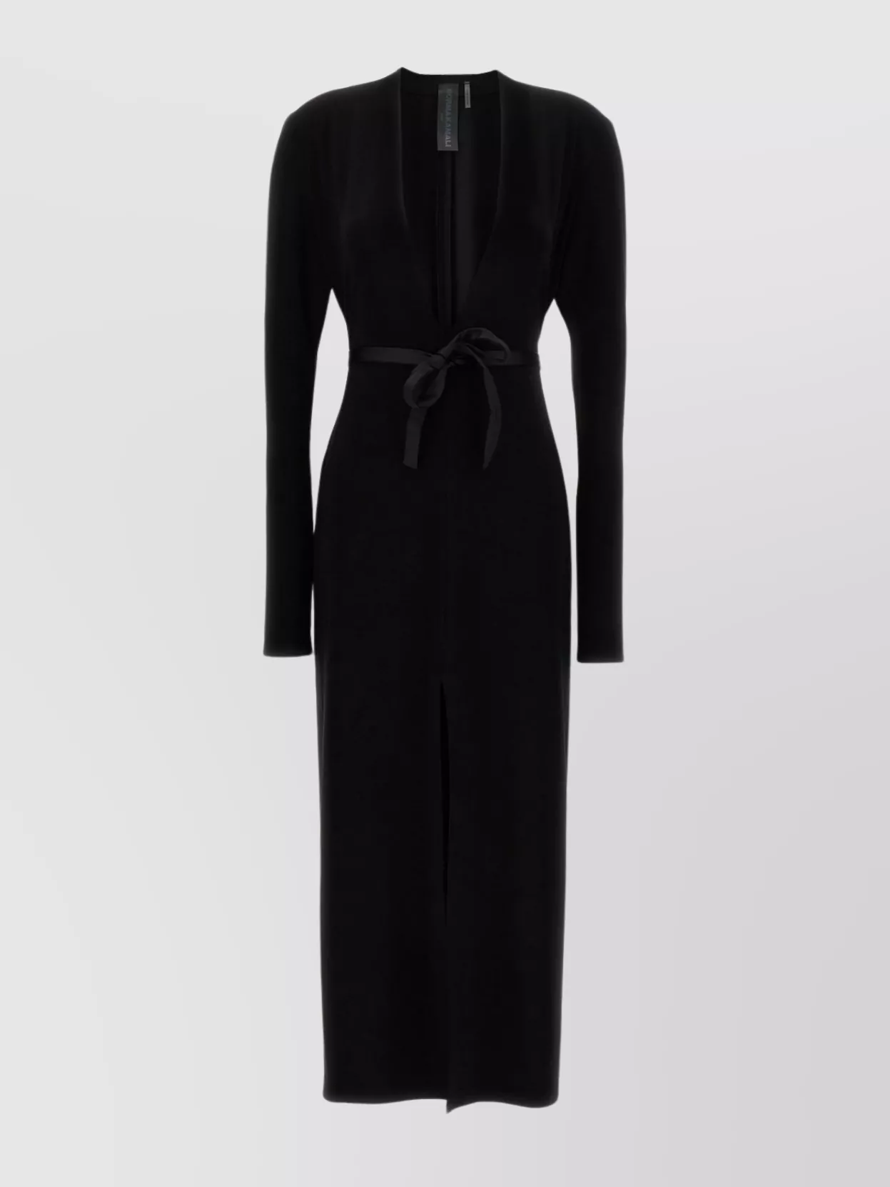 Norma Kamali Waist Belted Slit Sleeve Maxi V-Neck