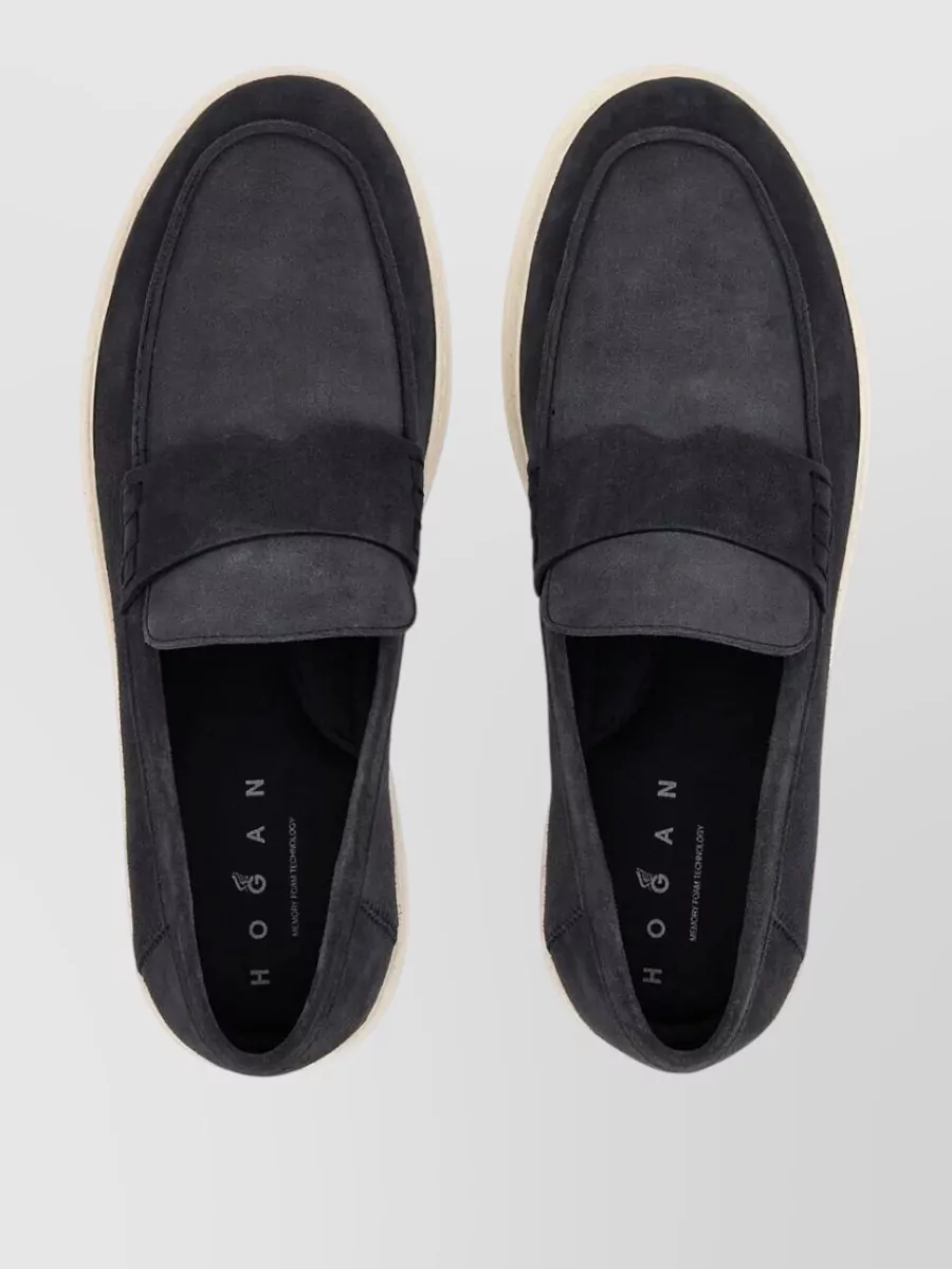 Hogan Suede Loafers Contrast Sole Round Toe