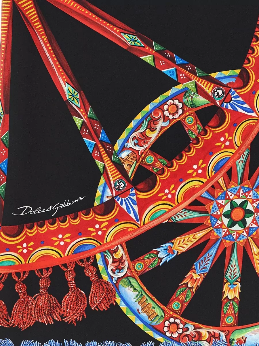 Dolce&Gabbana Carretto Border Print Square Scarf Tassels