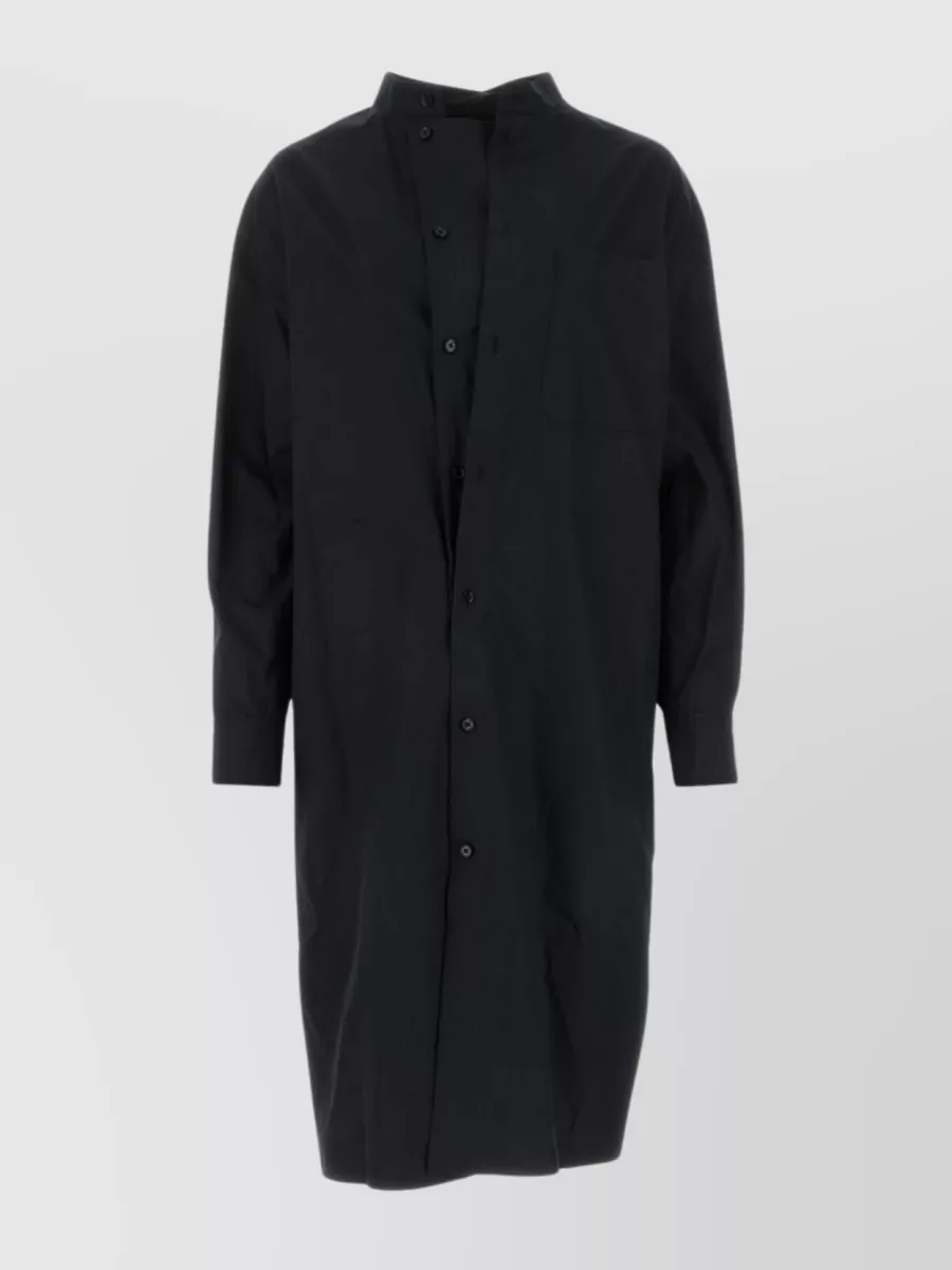 Shop Lemaire Mandarin Collar Cotton Shirt Dress In Black