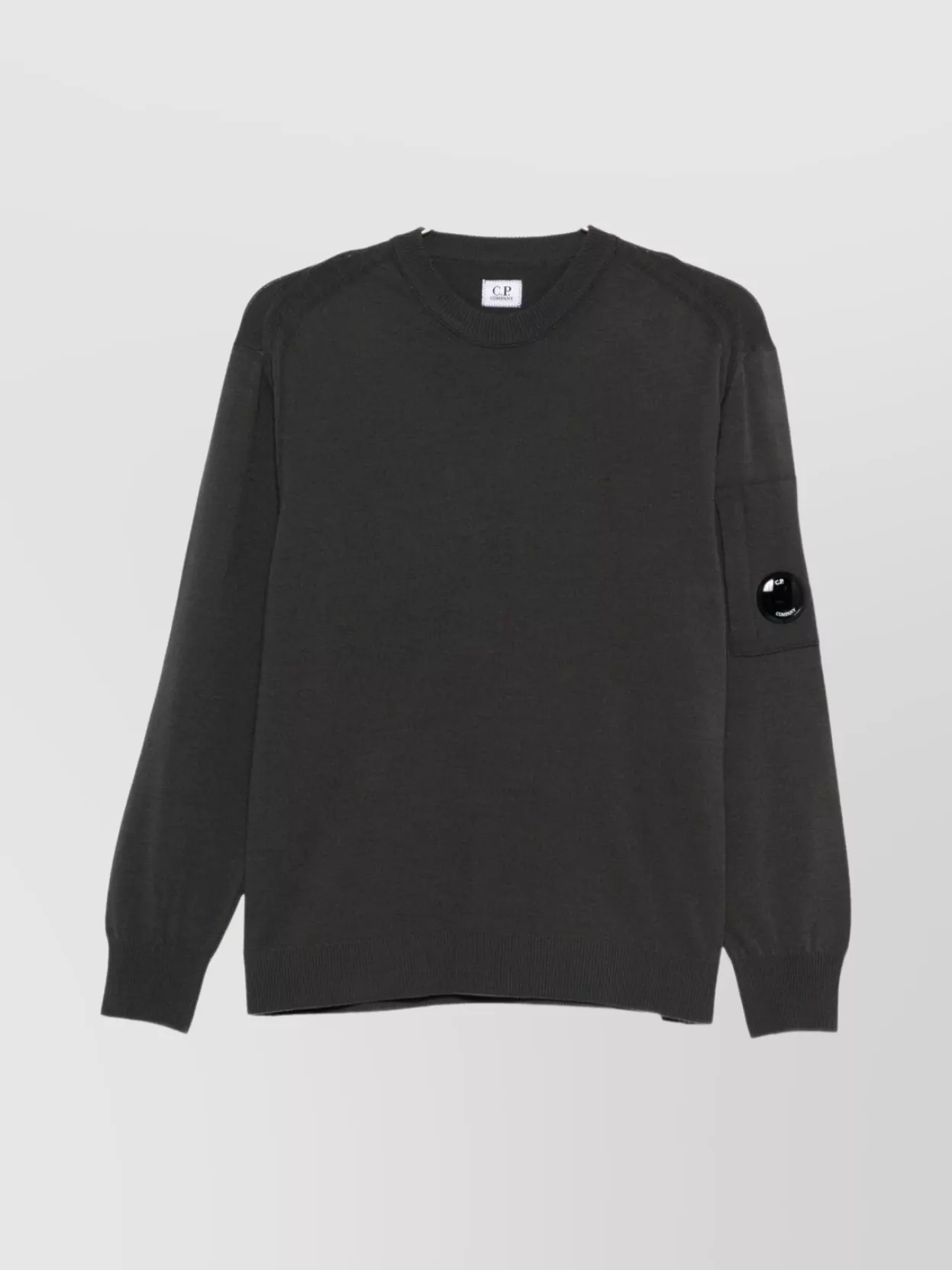 C.p. Company Wool Crewneck Sweater Featuring Logo Detail In Gray