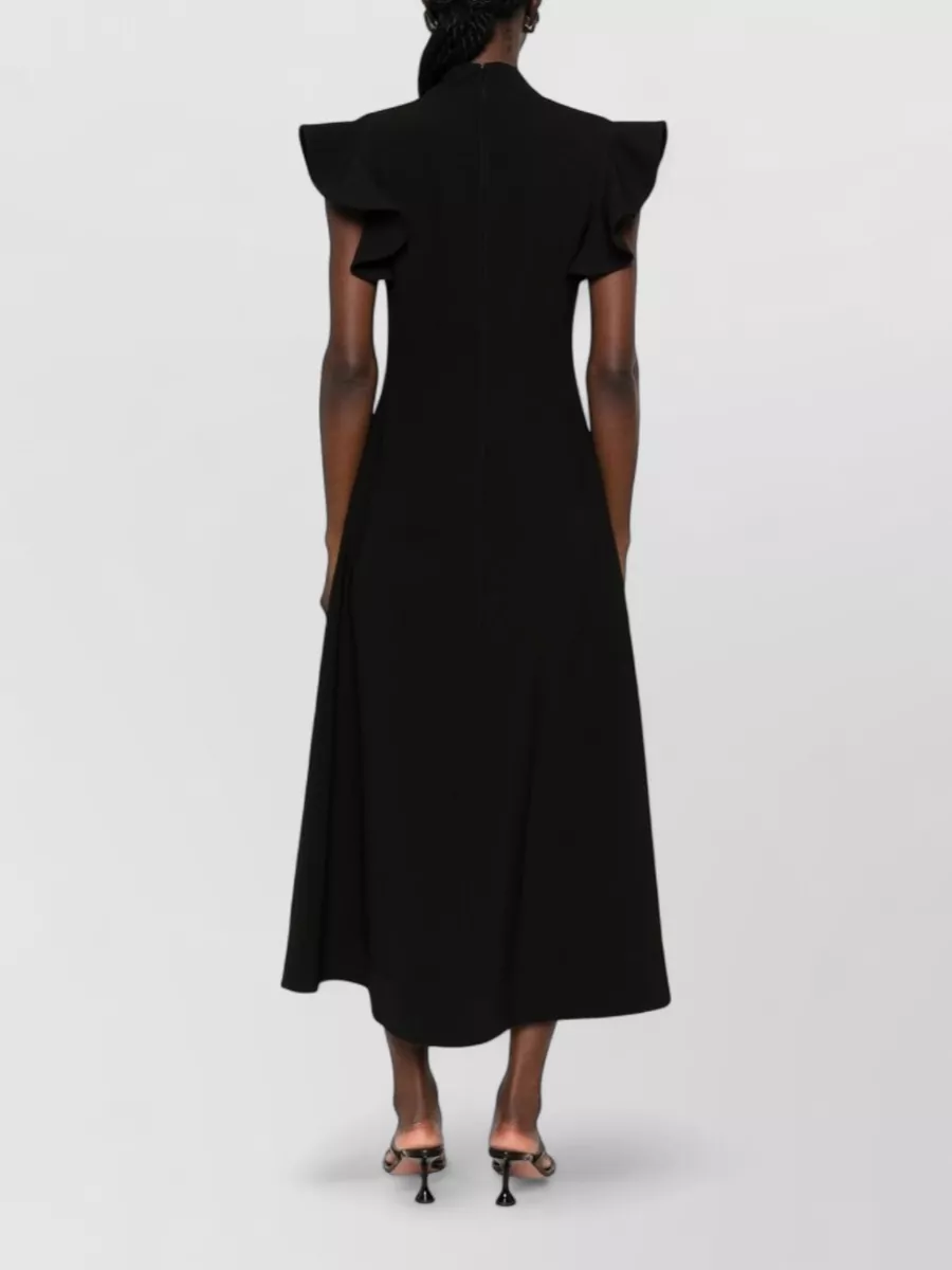 Moschino V-Neck Ruffled-Sleeve A-Line Midi Dress