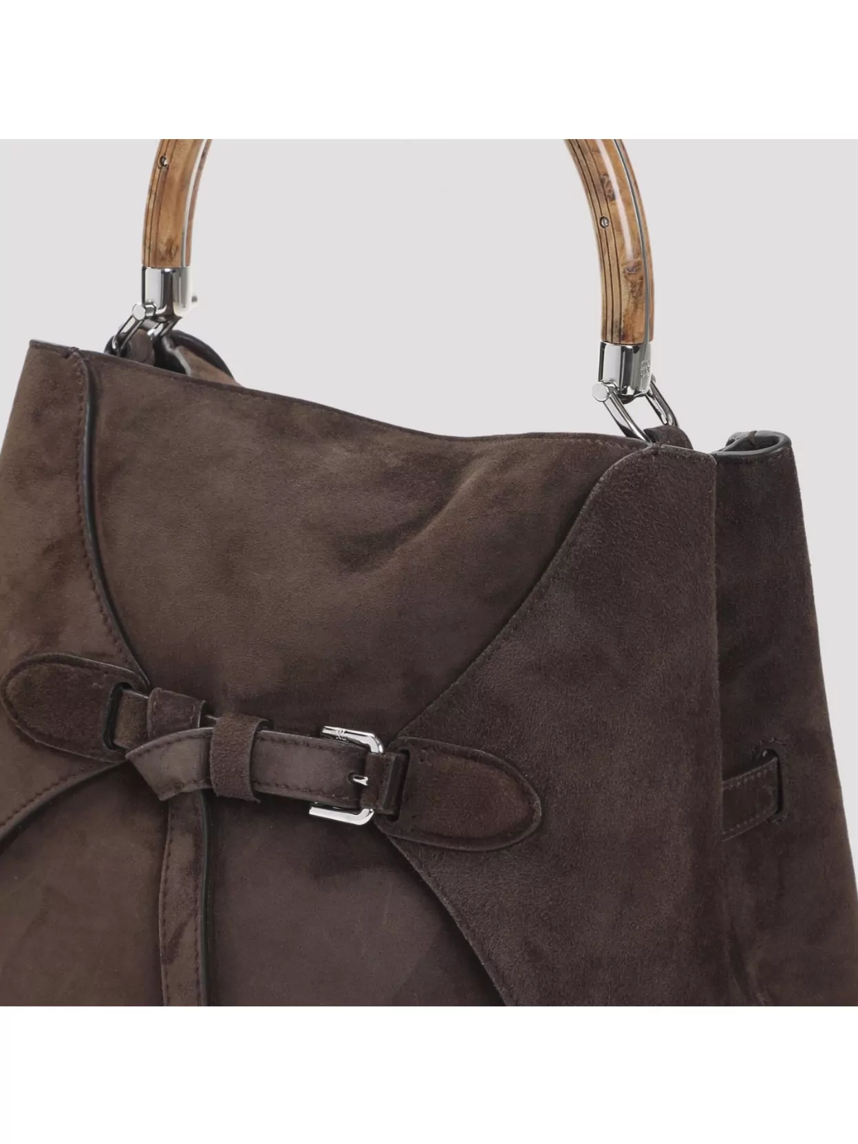 Ralph Lauren Structured Suede Bucket Bag With Bamboo Handle