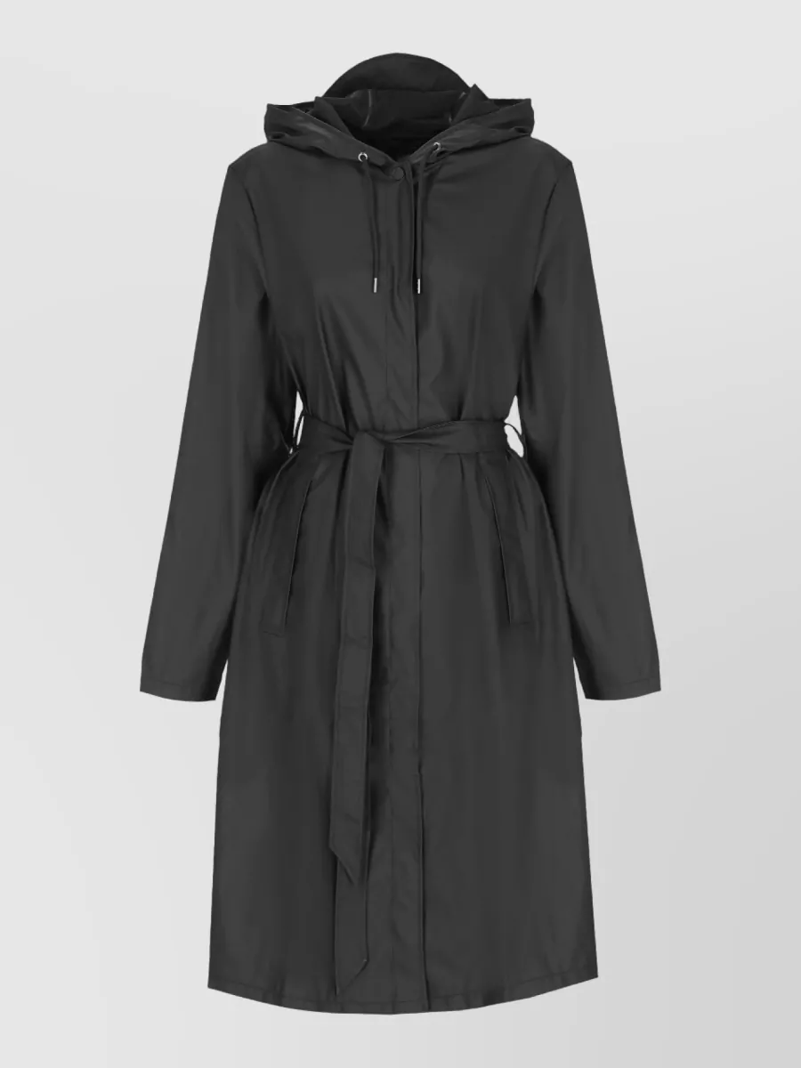 Rains long hooded belted raincoat