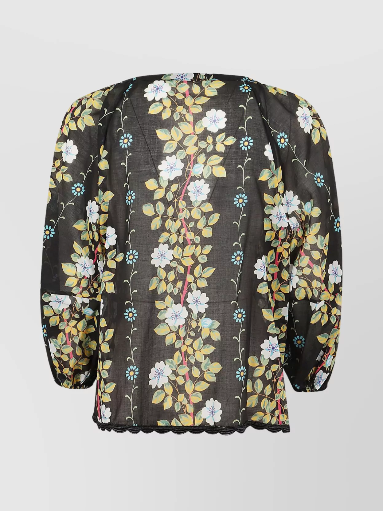 Shop Etro Floral Puff Sleeve Top With Tie Detail