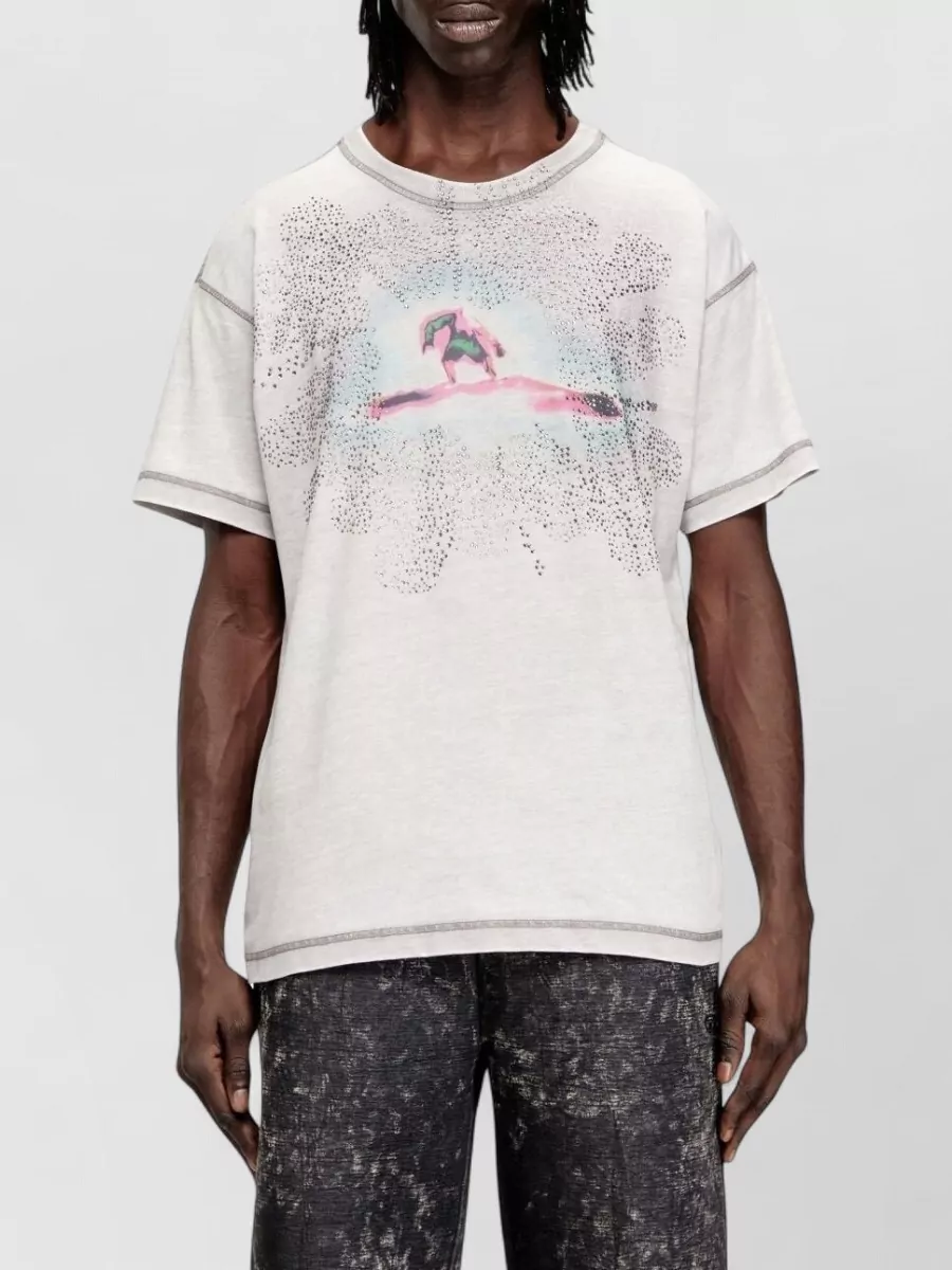 Diesel Graphic Crew Neck T Shirt Stud Detail