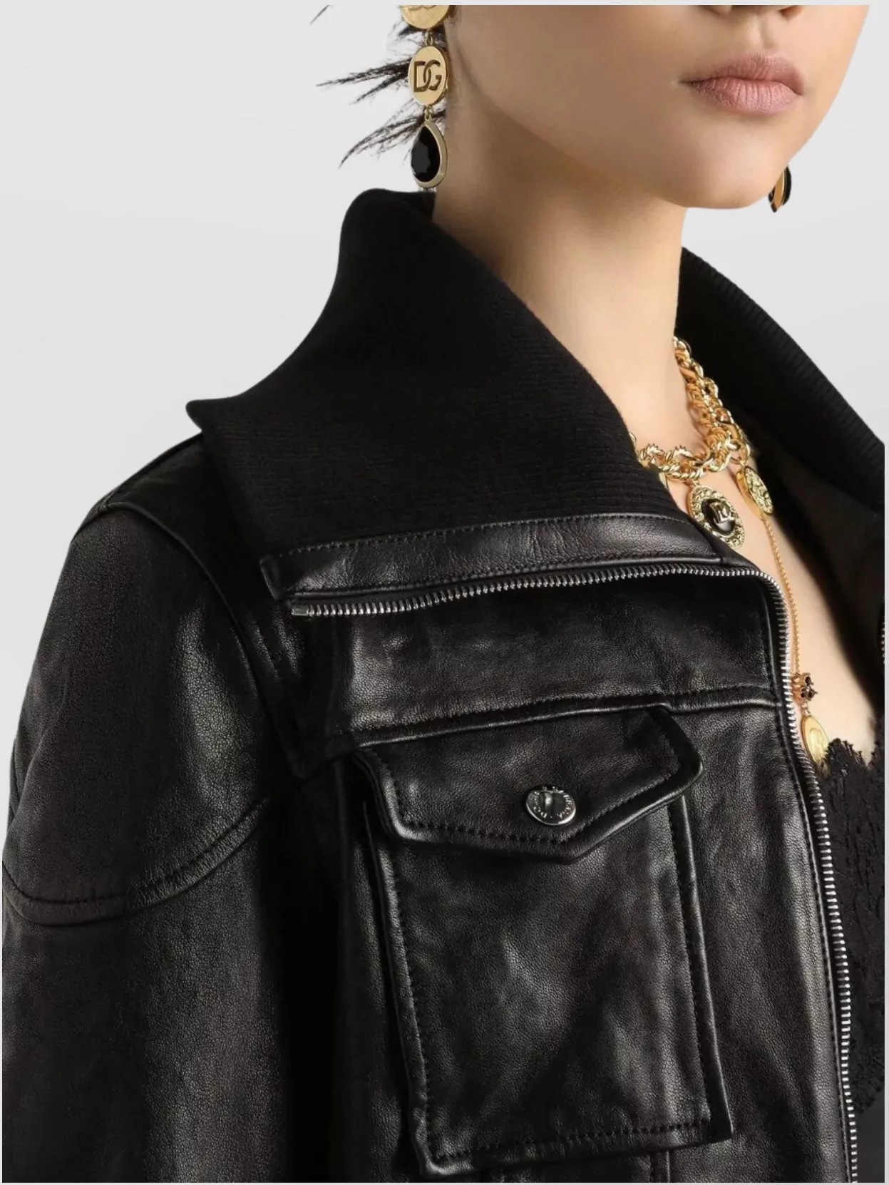 Dolce & Gabbana Bomber Jacket With Elasticated Hem And Wide Collar In Black