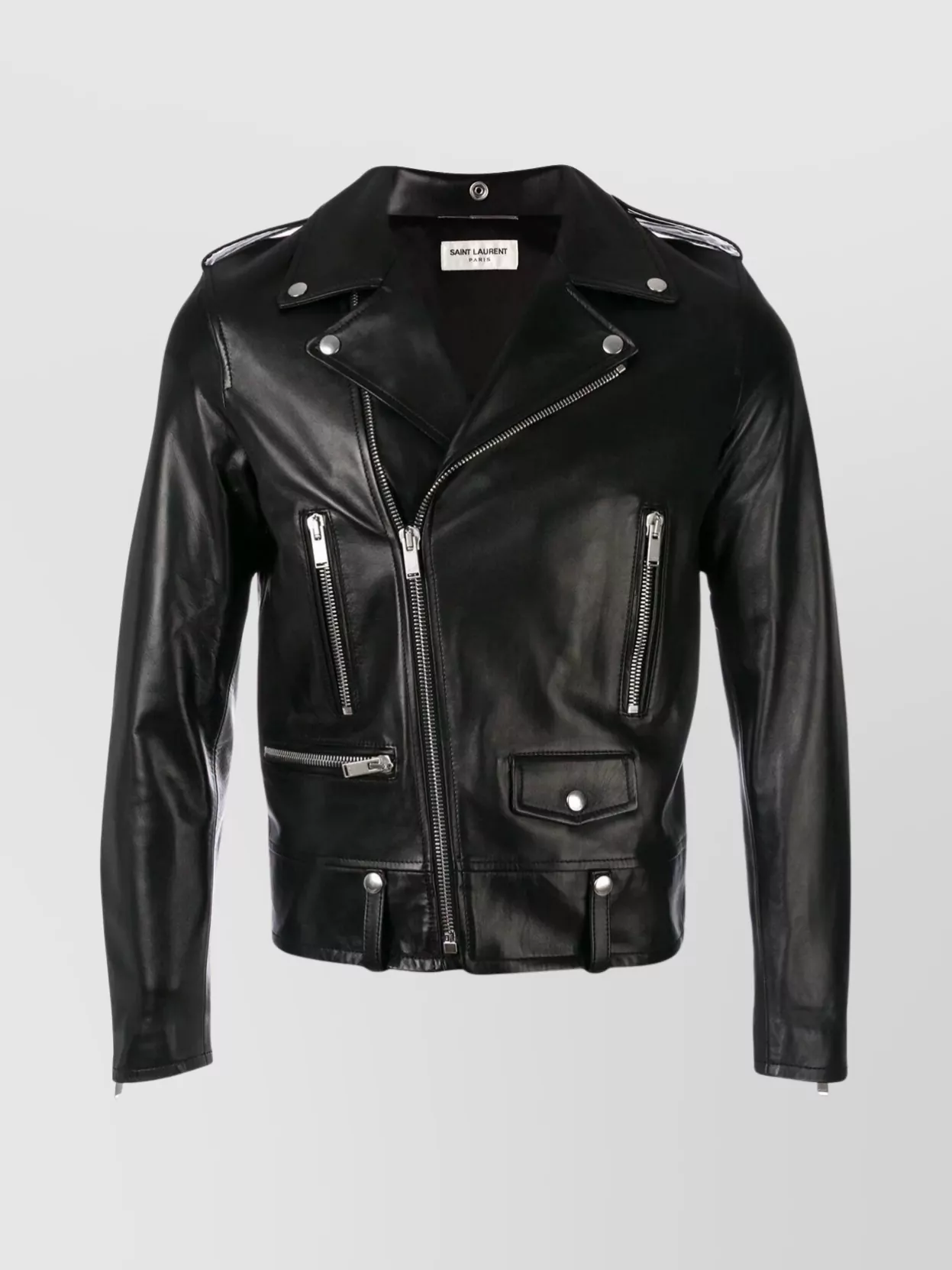 Shop Saint Laurent Versatile Motorcycle Jacket With Belted Waist