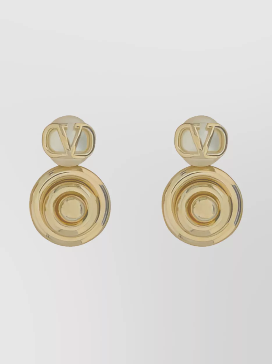 Shop Valentino Hoop Earrings With Circular Elements And Pearl Detail