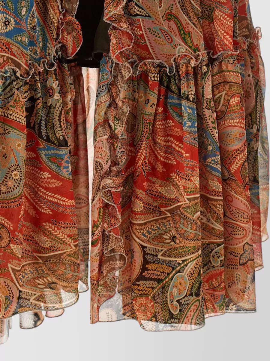 Etro Silk Paisley Printed Ruffled Asymmetric Maxi Skirt