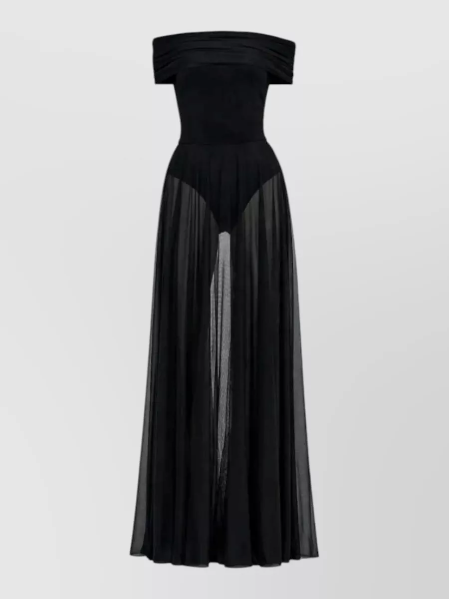 Norma Kamali sheer off-the-shoulder maxi dress