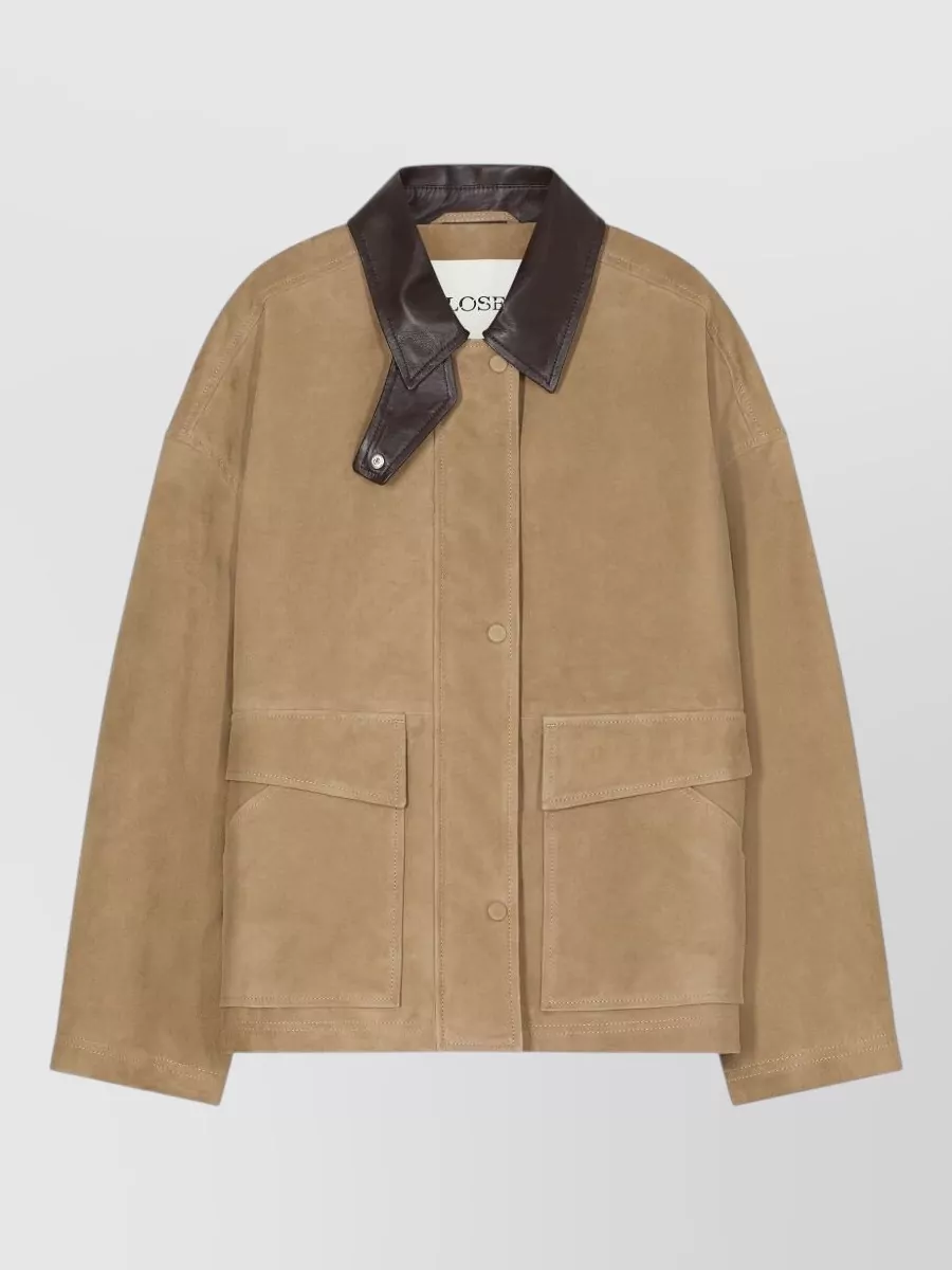 Closed suede leather single breasted coat