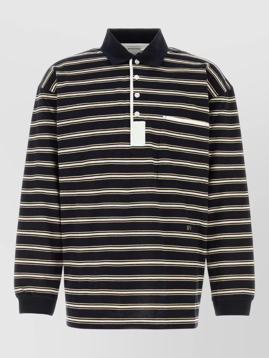 Bottega Veneta striped pique long-sleeve polo shirt