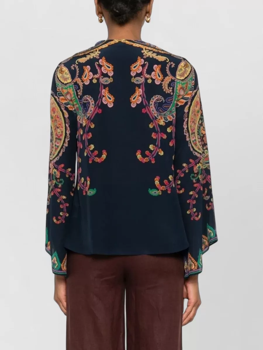 Etro Silk Paisley Floral-Print Long-Sleeve Blouse