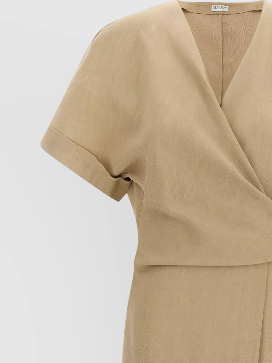 Brunello Cucinelli Short Sleeve Belted Wrap Dress V Neckline